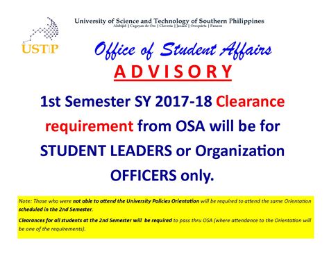 ustp clearance|STUDENT AFFAIRS AND SERVICES .